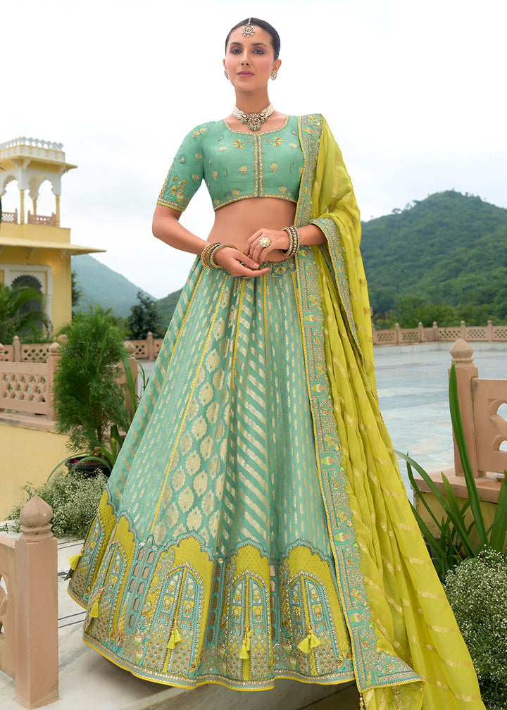 Buy Now Bridal Multi Green Heavy Embroidered Designer Lehenga Choli Online in USA, UK, Canada, France & Worldwide at Empress Clothing. 