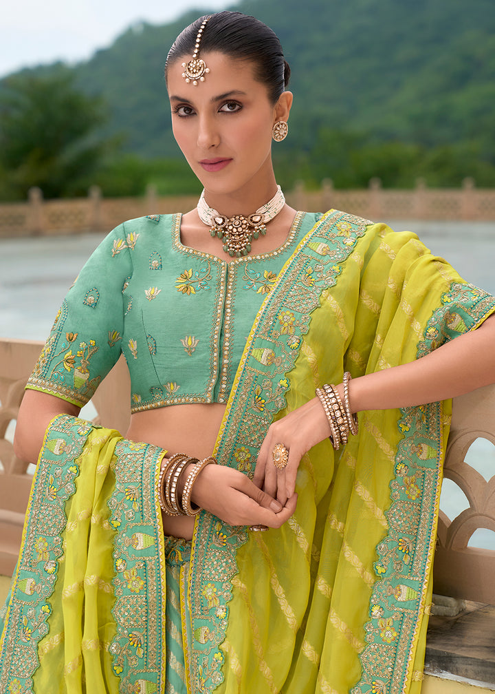 Buy Now Bridal Multi Green Heavy Embroidered Designer Lehenga Choli Online in USA, UK, Canada, France & Worldwide at Empress Clothing. 