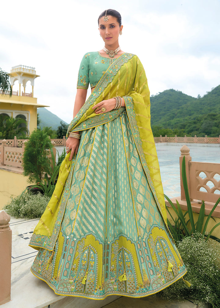 Buy Now Bridal Multi Green Heavy Embroidered Designer Lehenga Choli Online in USA, UK, Canada, France & Worldwide at Empress Clothing. 