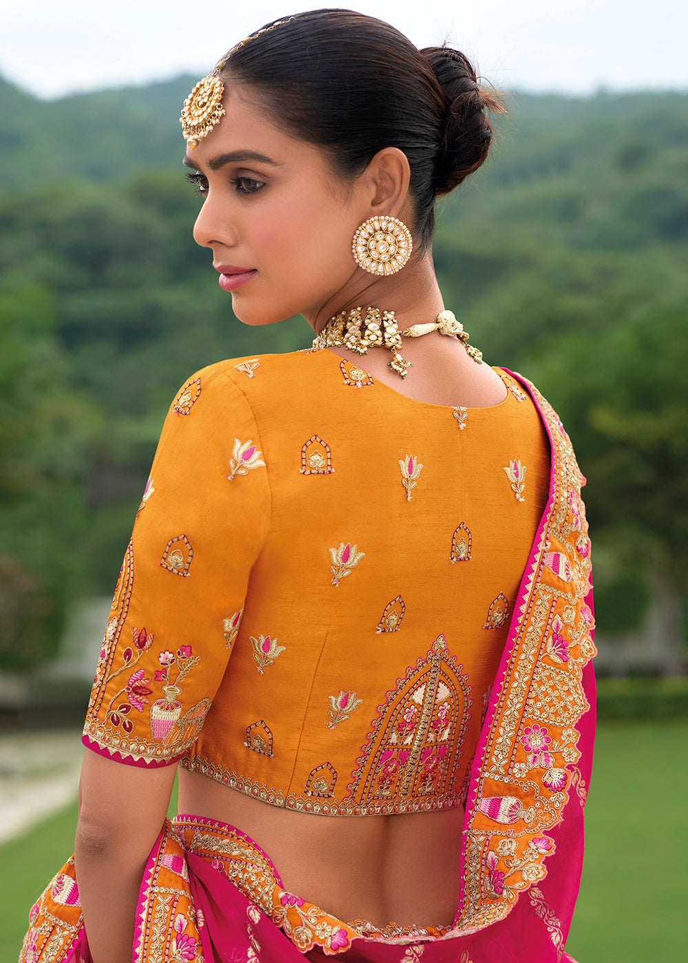 Buy Now Bridal Orange Pink Heavy Embroidered Designer Lehenga Choli Online in USA, UK, Canada, France & Worldwide at Empress Clothing.