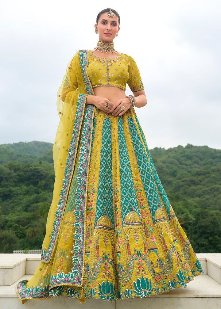 Buy Now Bridal Green & Rama Heavy Embroidered Designer Lehenga Choli Online in USA, UK, Canada, France & Worldwide at Empress Clothing. 