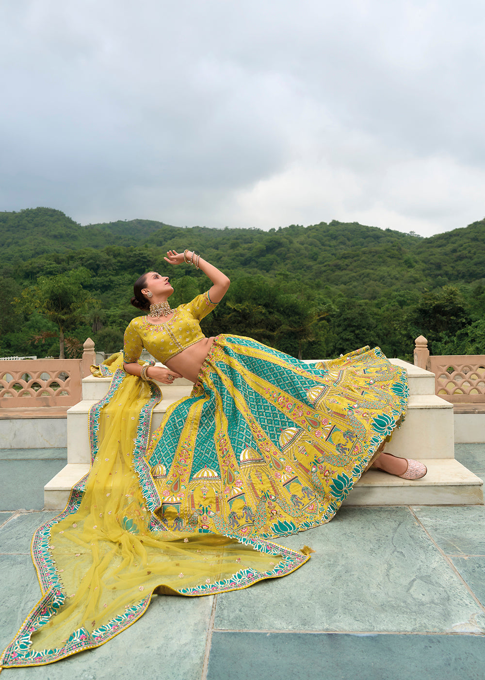 Buy Now Bridal Green & Rama Heavy Embroidered Designer Lehenga Choli Online in USA, UK, Canada, France & Worldwide at Empress Clothing. 