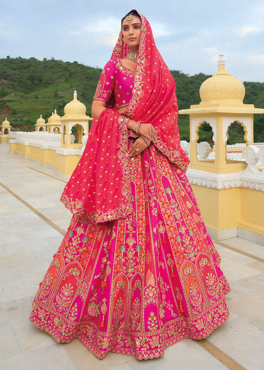 Buy Now Bridal Rani Red Heavy Embroidered Designer Lehenga Choli Online in USA, UK, Canada, France & Worldwide at Empress Clothing.