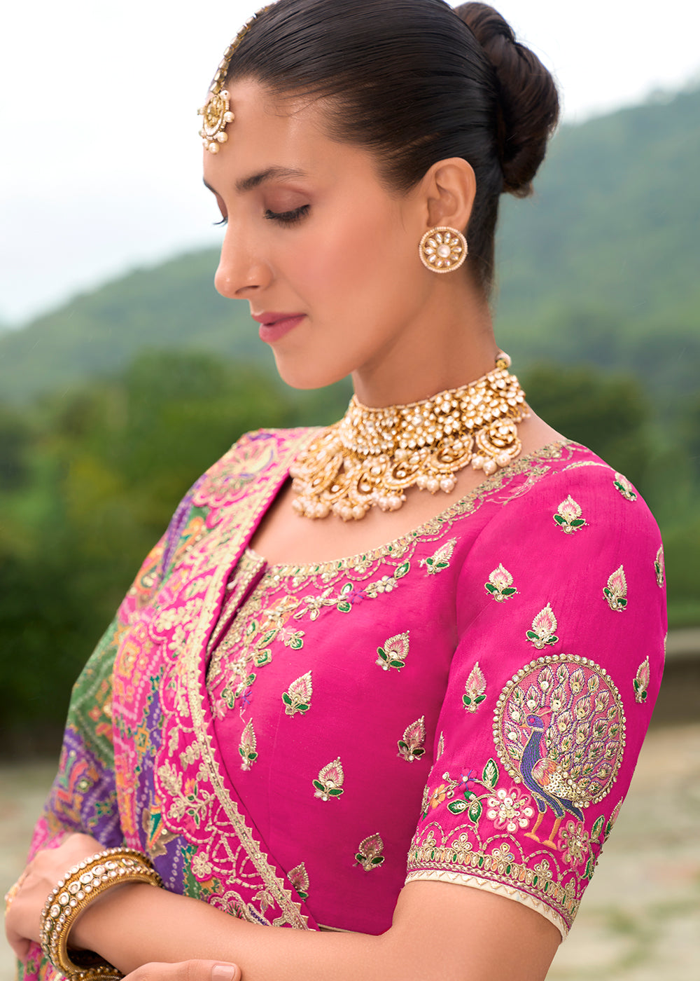 Buy Now Bridal Pink Cream Heavy Embroidered Designer Lehenga Choli Online in USA, UK, Canada, France & Worldwide at Empress Clothing.