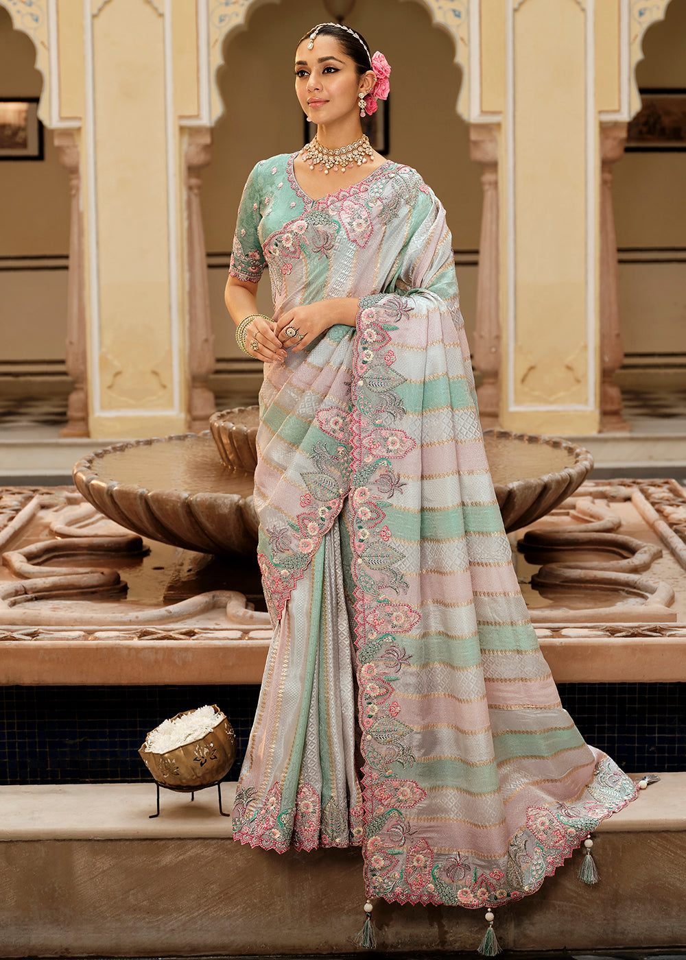 Buy Now Multicolor Traditional Embroidered Designer Saree Online in US, UK, Canada, France, Germany, Denmark, Netherlands, Sweden, UAE & Worldwide at Empress.
