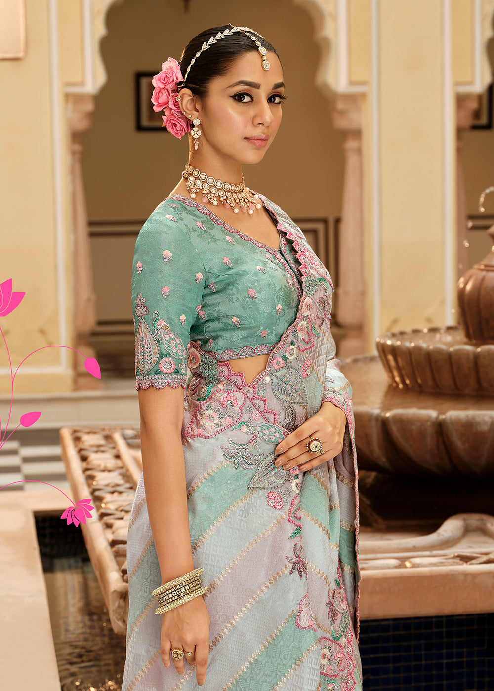 Buy Now Multicolor Traditional Embroidered Designer Saree Online in US, UK, Canada, France, Germany, Denmark, Netherlands, Sweden, UAE & Worldwide at Empress.