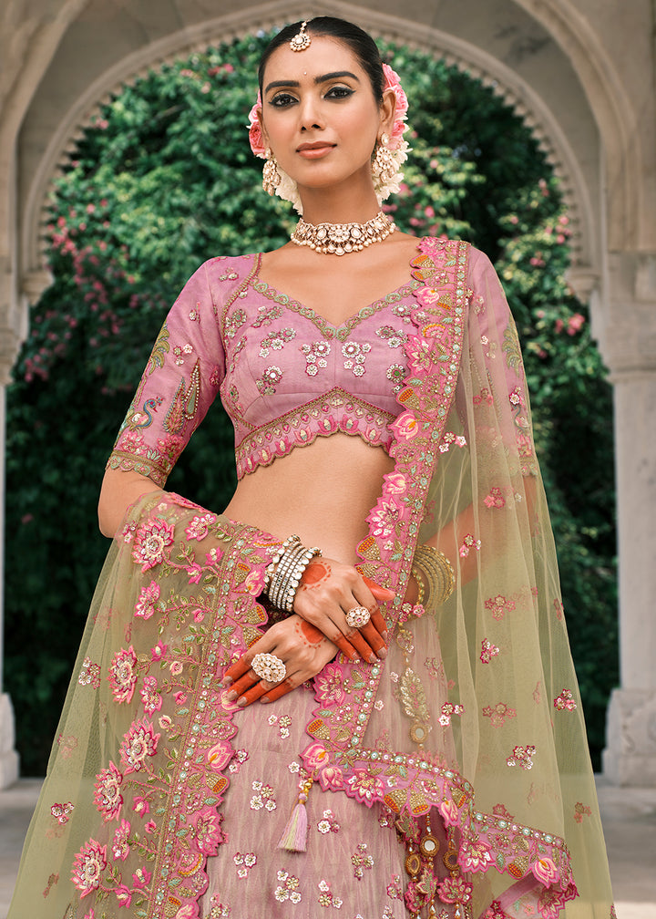 Designer Green & Pink Bridal Silk Lehenga Choli