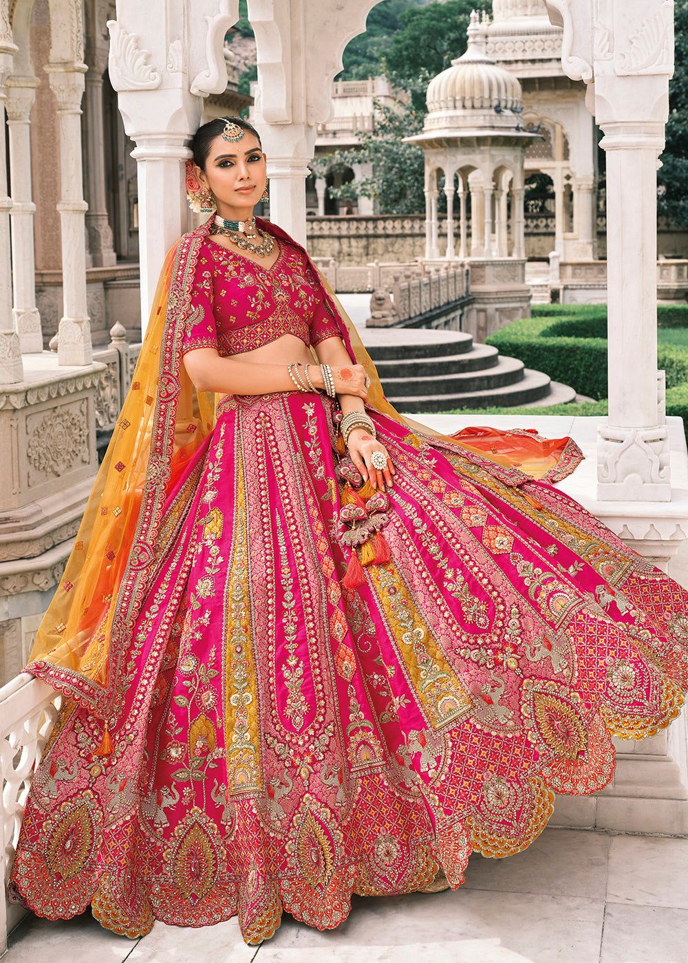 Buy Now Designer Rani Pink Bridal Silk Lehenga Choli Online in US, UK, Canada, France, Italy, Germany, Greece, Malta, Africa, Spain, UAE & Worldwide at Empress.