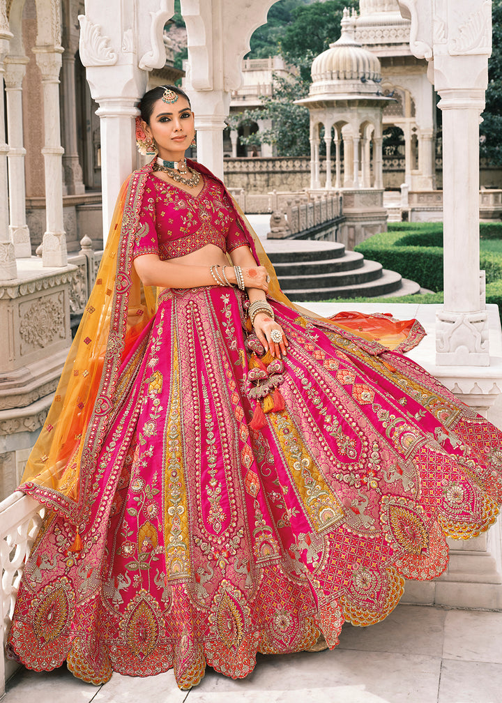 Buy Now Designer Rani Pink Bridal Silk Lehenga Choli Online in US, UK, Canada, France, Italy, Germany, Greece, Malta, Africa, Spain, UAE & Worldwide at Empress.
