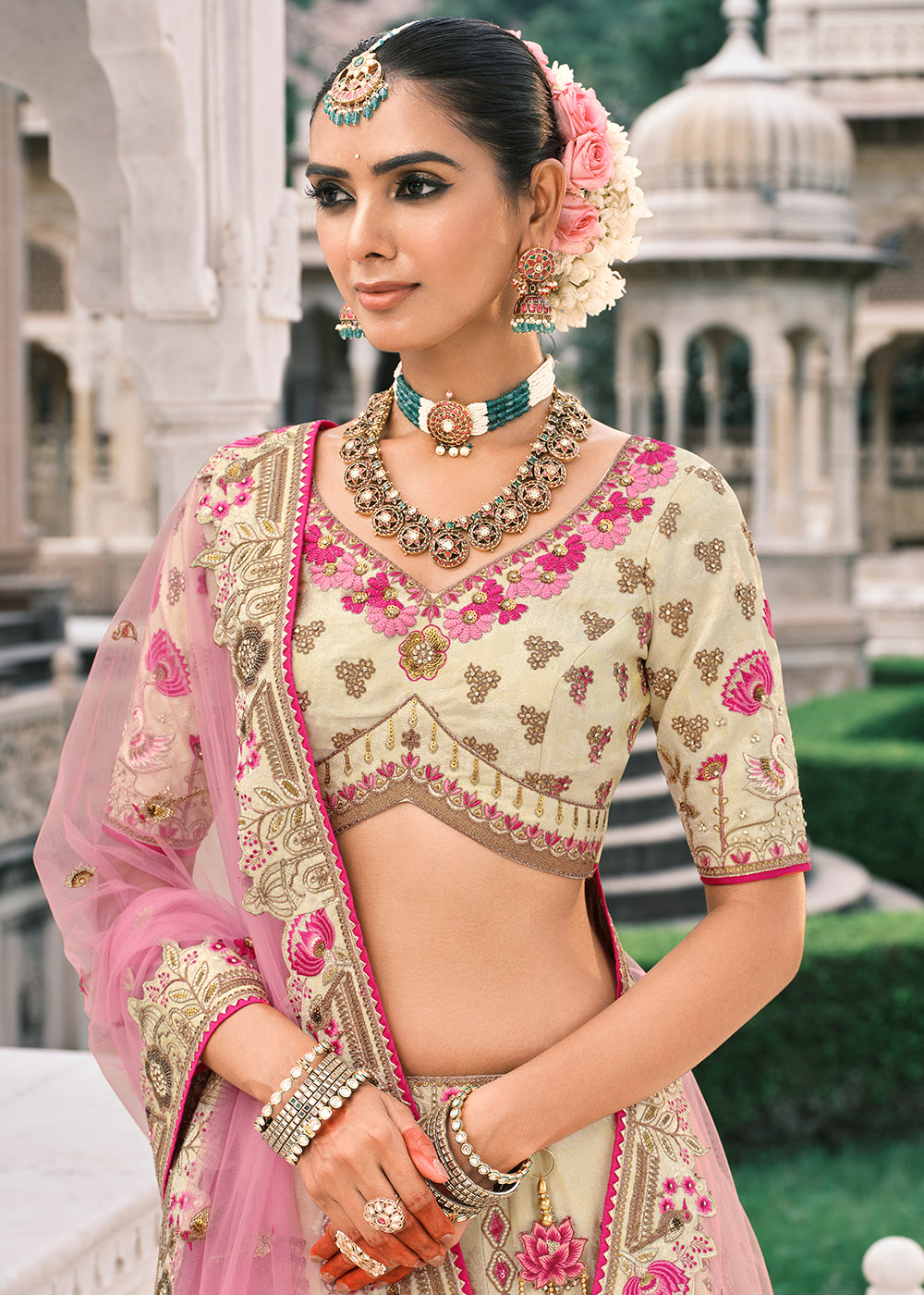 Designer Ivory Bridal Silk Lehenga Choli