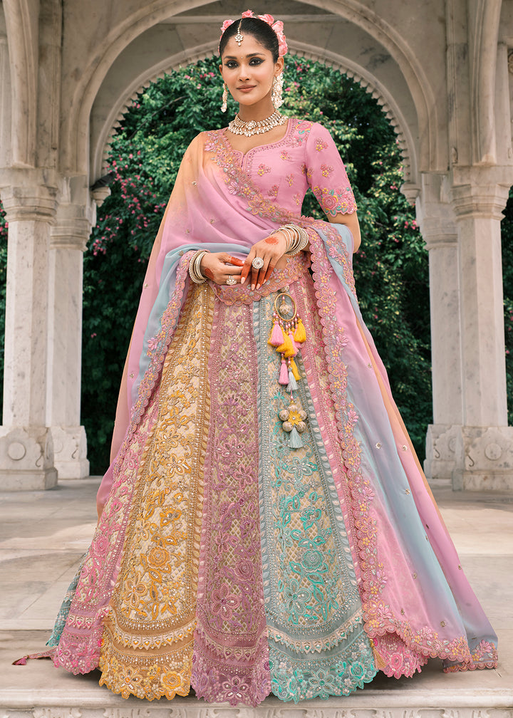 Buy Now Multicolor Designer Bridal Silk Lehenga Choli Online in US, UK, Canada, France, Italy, Germany, Greece, Malta, Africa, Belgium & Worldwide at Empress.