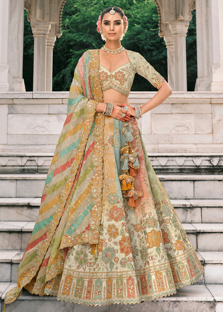 Designer Multi Cream Bridal Silk Lehenga Choli