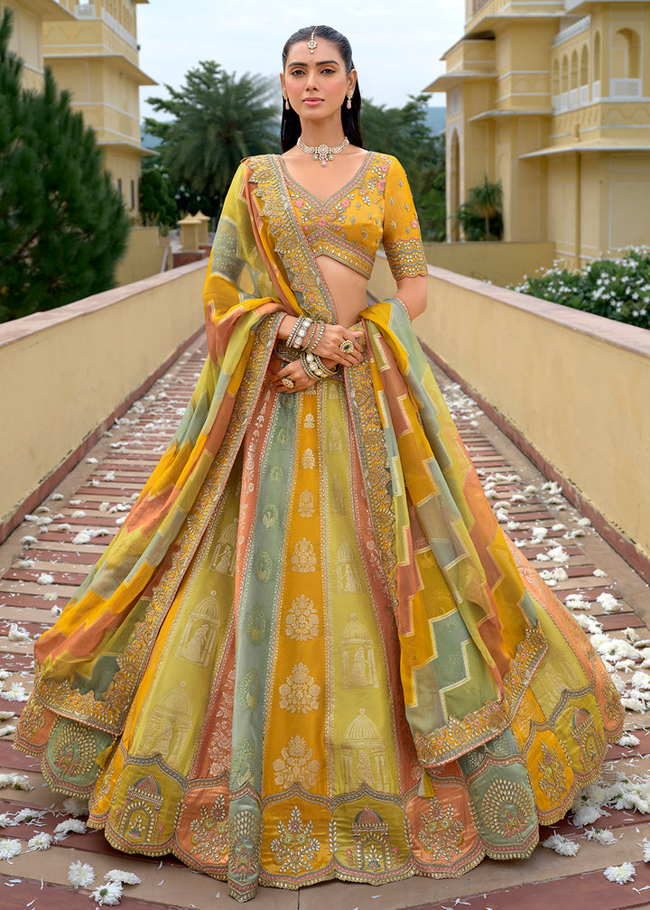 Buy Now Exclusive Multi Yellow Silk Bridal Designer Lehenga Choli Online in US, UK, Canada, France, Italy, Germany, Australia, Greece & Worldwide at Empress.