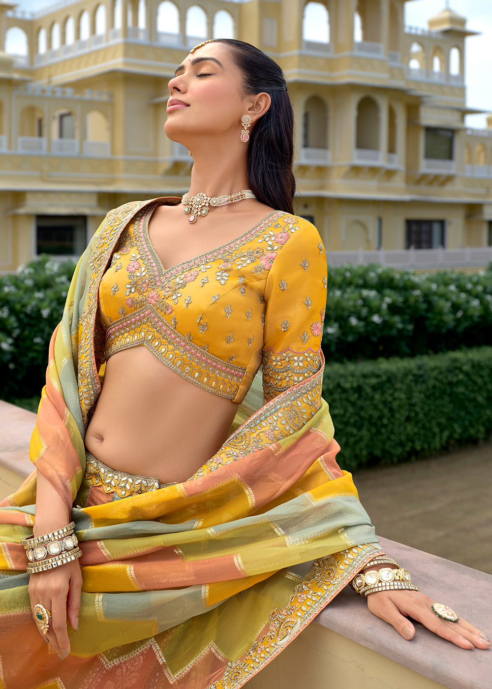 Buy Now Exclusive Multi Yellow Silk Bridal Designer Lehenga Choli Online in US, UK, Canada, France, Italy, Germany, Australia, Greece & Worldwide at Empress.