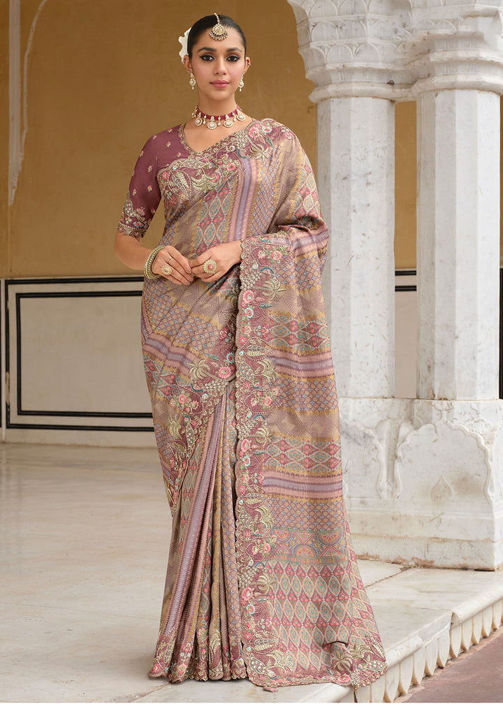 Buy Multicolor Mauve Silk Khatli Embroidered Saree Online in US, UK, Canada, France, Germany, Denmark, Netherlands, Sweden, Greece, UAE & Worldwide at Empress.