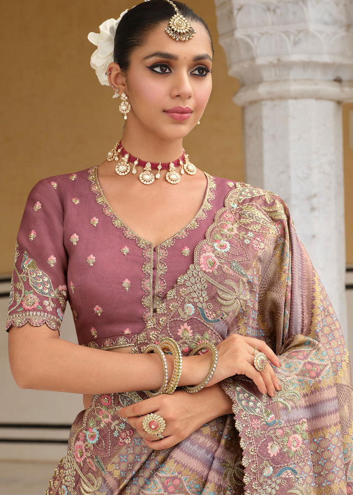 Buy Multicolor Mauve Silk Khatli Embroidered Saree Online in US, UK, Canada, France, Germany, Denmark, Netherlands, Sweden, Greece, UAE & Worldwide at Empress.