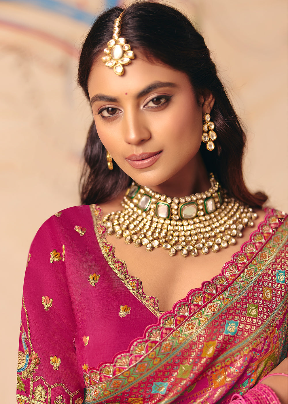 Buy Now Magenta Pink Dola Silk Indina Handloom Weaving Saree Online in US, UK, Canada, France, Germany, Denmark, Sweden, UAE, Greece & Worldwide at Empress.