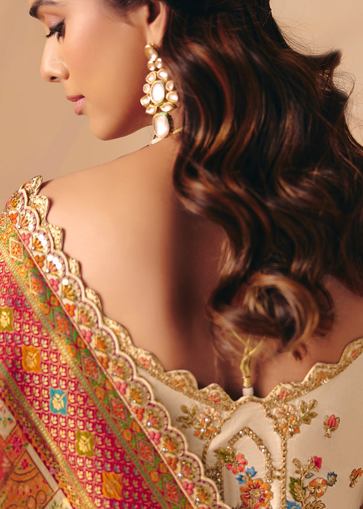 Buy Now Ivory Cream Dola Silk Indina Handloom Weaving Saree Online in US, UK, Canada, France, Germany, Denmark, Sweden, UAE, Greece & Worldwide at Empress.