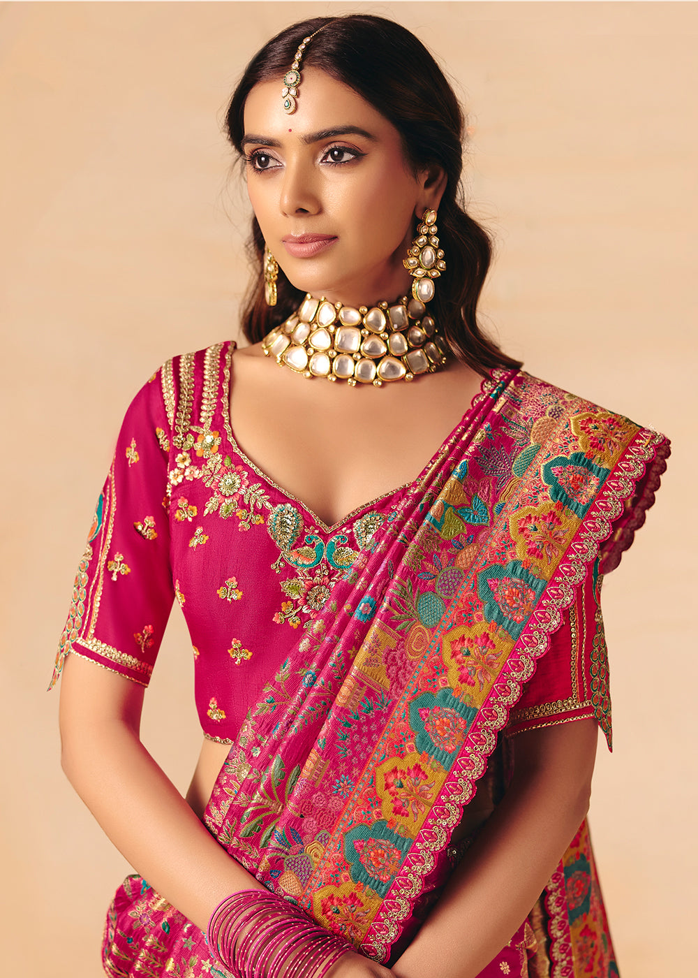 Buy Now Rani Pink Dola Silk Indina Handloom Weaving Saree Online in US, UK, Canada, France, Germany, Denmark, Sweden, UAE, Greece & Worldwide at Empress.