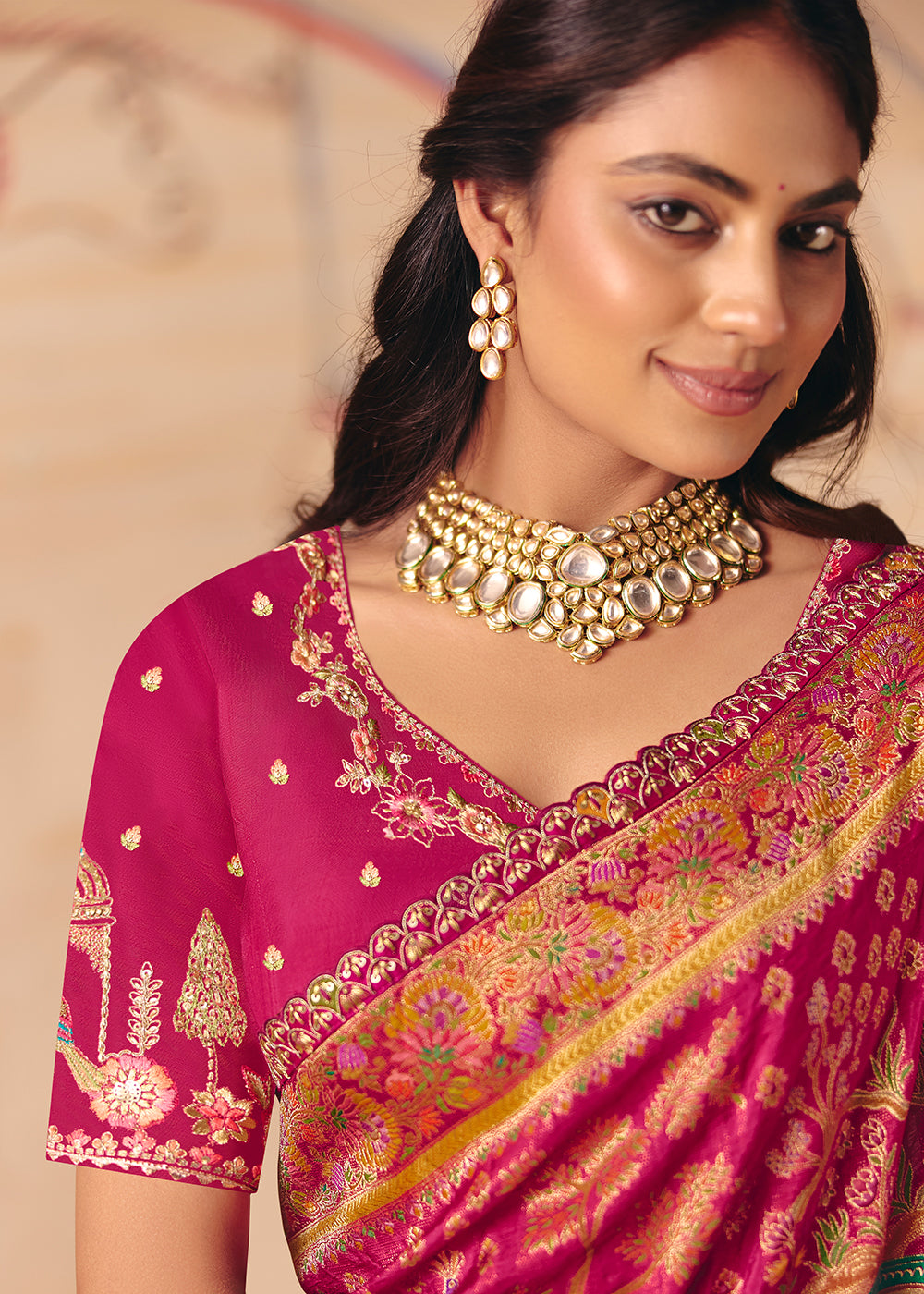 Buy Now Pink Dola Silk Indina Handloom Weaving Saree Online in US, UK, Canada, France, Germany, Denmark, Sweden, UAE, Greece, Italy & Worldwide at Empress.