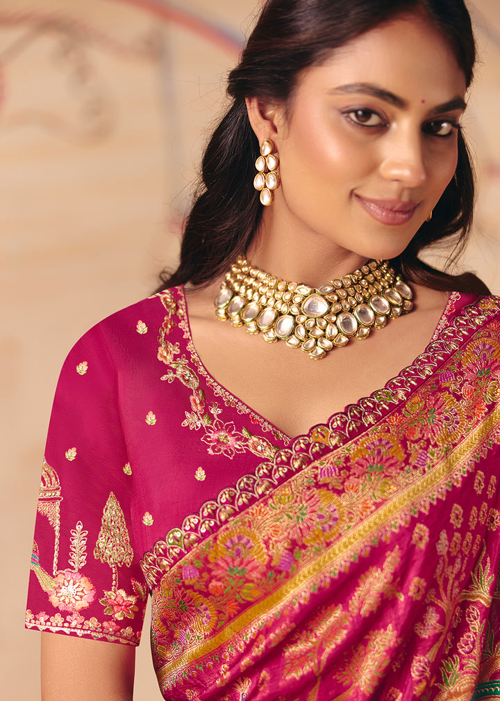 Buy Now Pink Dola Silk Indina Handloom Weaving Saree Online in US, UK, Canada, France, Germany, Denmark, Sweden, UAE, Greece, Italy & Worldwide at Empress.