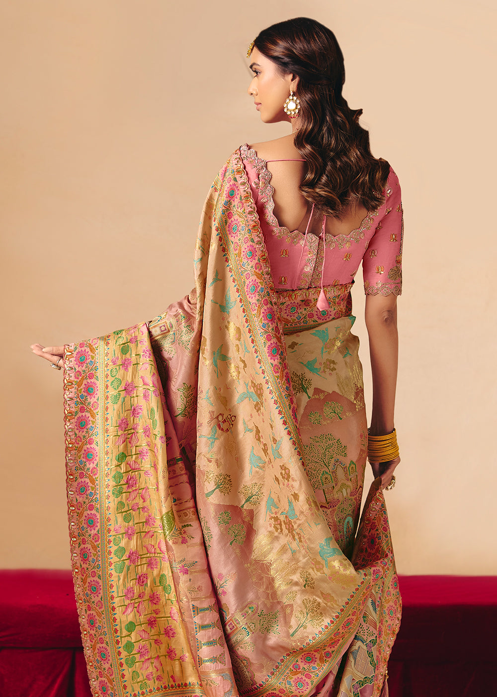 Buy Now Multicolor Dola Silk Indina Handloom Weaving Saree Online in US, UK, Canada, France, Germany, Denmark, Sweden, UAE, Greece, Italy & Worldwide at Empress.