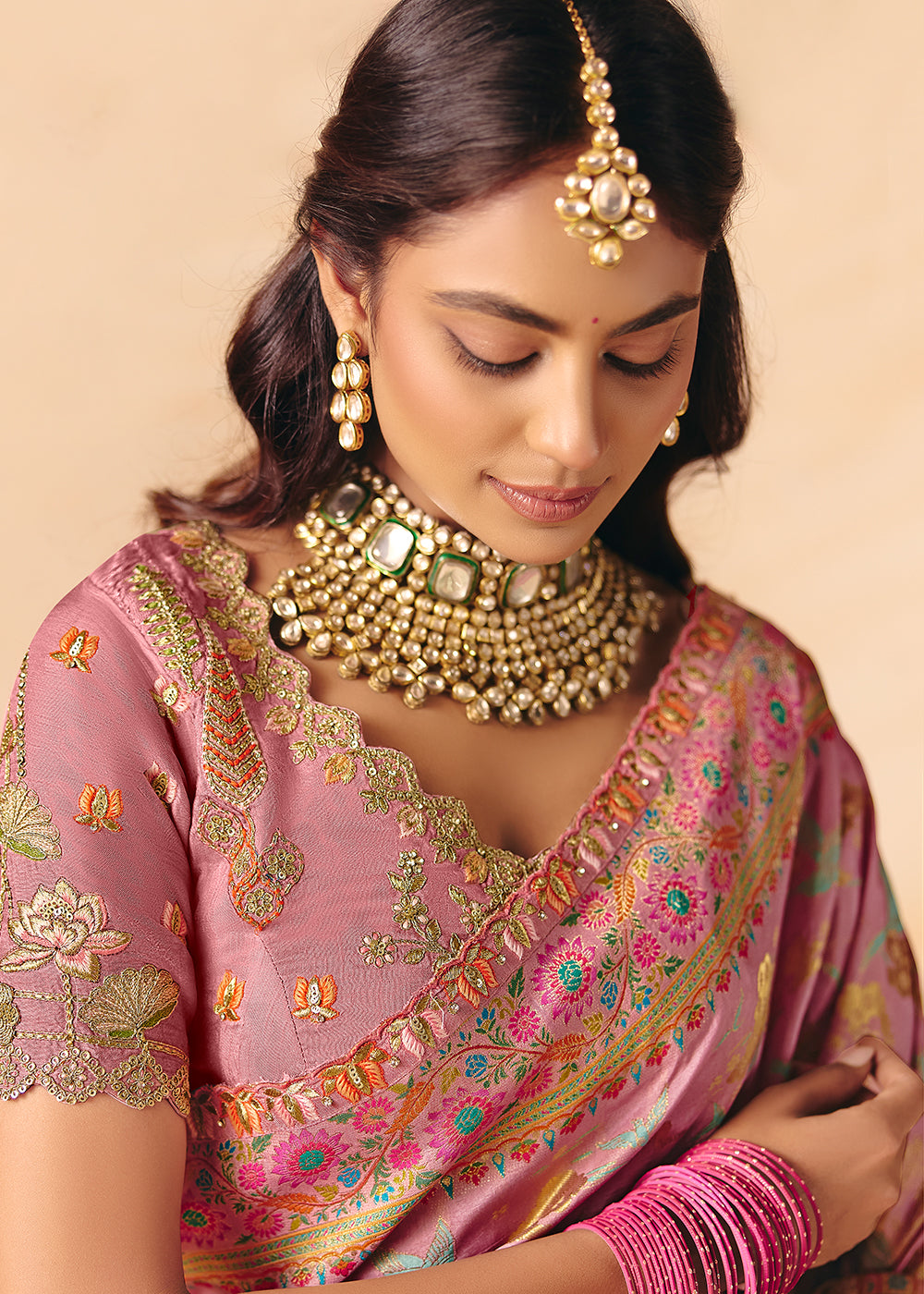 Buy Now Peach Dola Silk Indina Handloom Weaving Saree Online in US, UK, Canada, France, Germany, Denmark, Sweden, UAE, Greece, Italy & Worldwide at Empress.