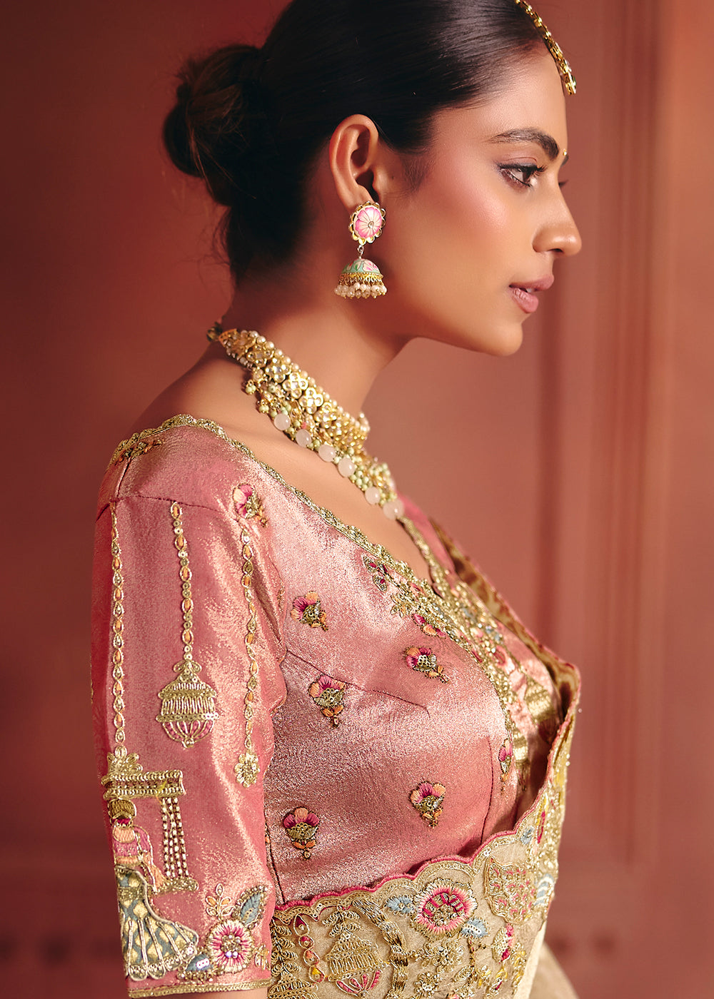 Buy Now Cream Designer Style Embroidered Wedding Saree Online in US, UK, Canada, France, Germany, Denmark, Netherland, Sweden, UAE, Italy & Worldwide at Empress.