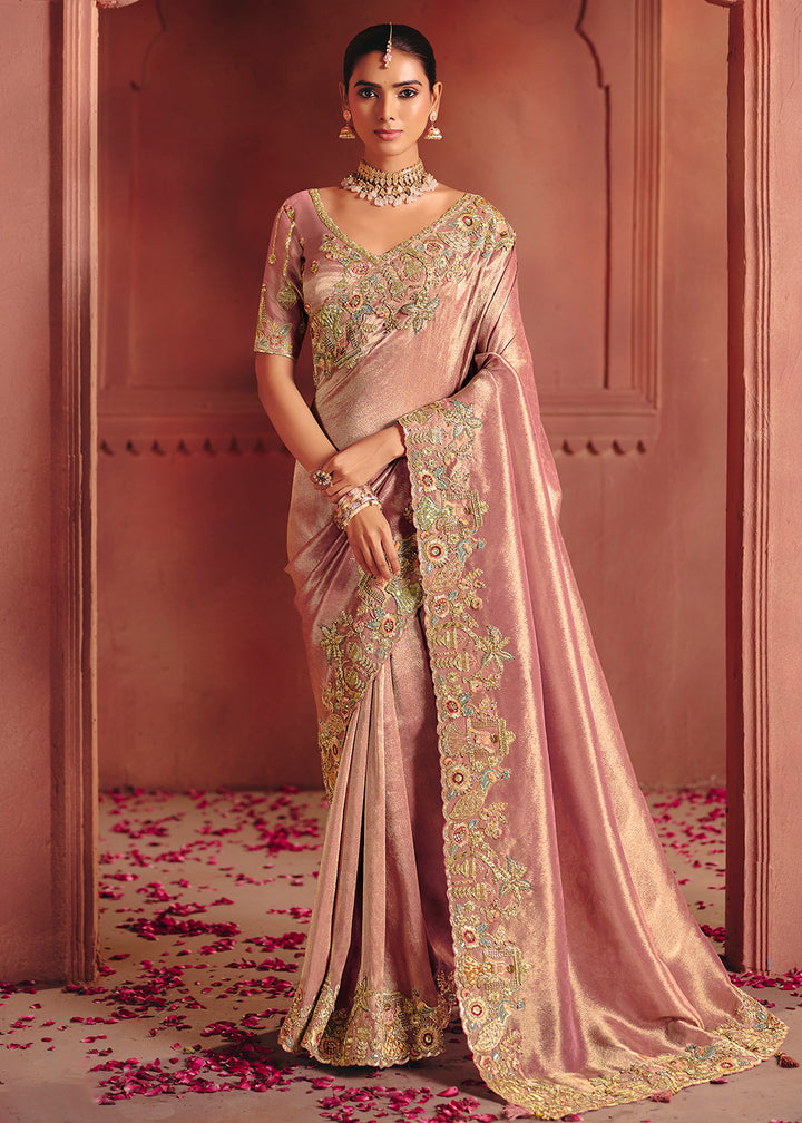 Buy Now Blush Pink Designer Style Embroidered Wedding Saree Online in US, UK, Canada, France, Germany, Denmark, Netherland, Sweden, UAE & Worldwide at Empress.