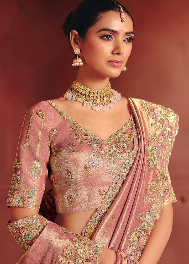 Buy Now Blush Pink Designer Style Embroidered Wedding Saree Online in US, UK, Canada, France, Germany, Denmark, Netherland, Sweden, UAE & Worldwide at Empress.