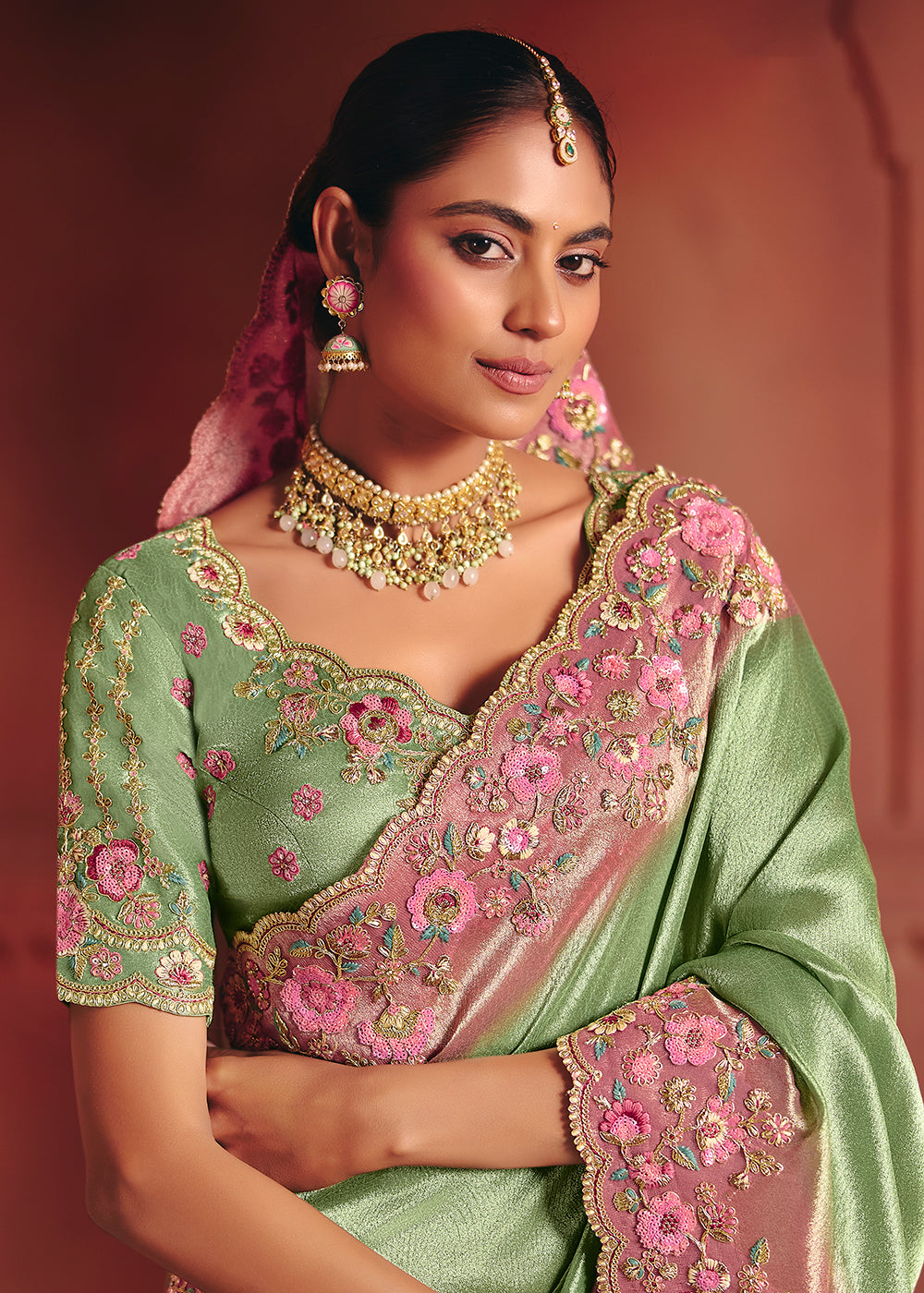 Buy Now Mint Green Designer Style Embroidered Wedding Saree Online in US, UK, Canada, France, Germany, Denmark, Netherland, Sweden, UAE & Worldwide at Empress.