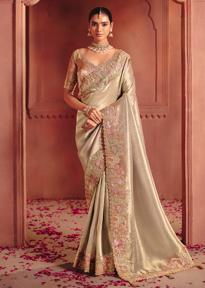 Buy Now Ivory Designer Style Embroidered Wedding Saree Online in US, UK, Canada, France, Germany, Denmark, Netherland, Sweden, UAE & Worldwide at Empress.