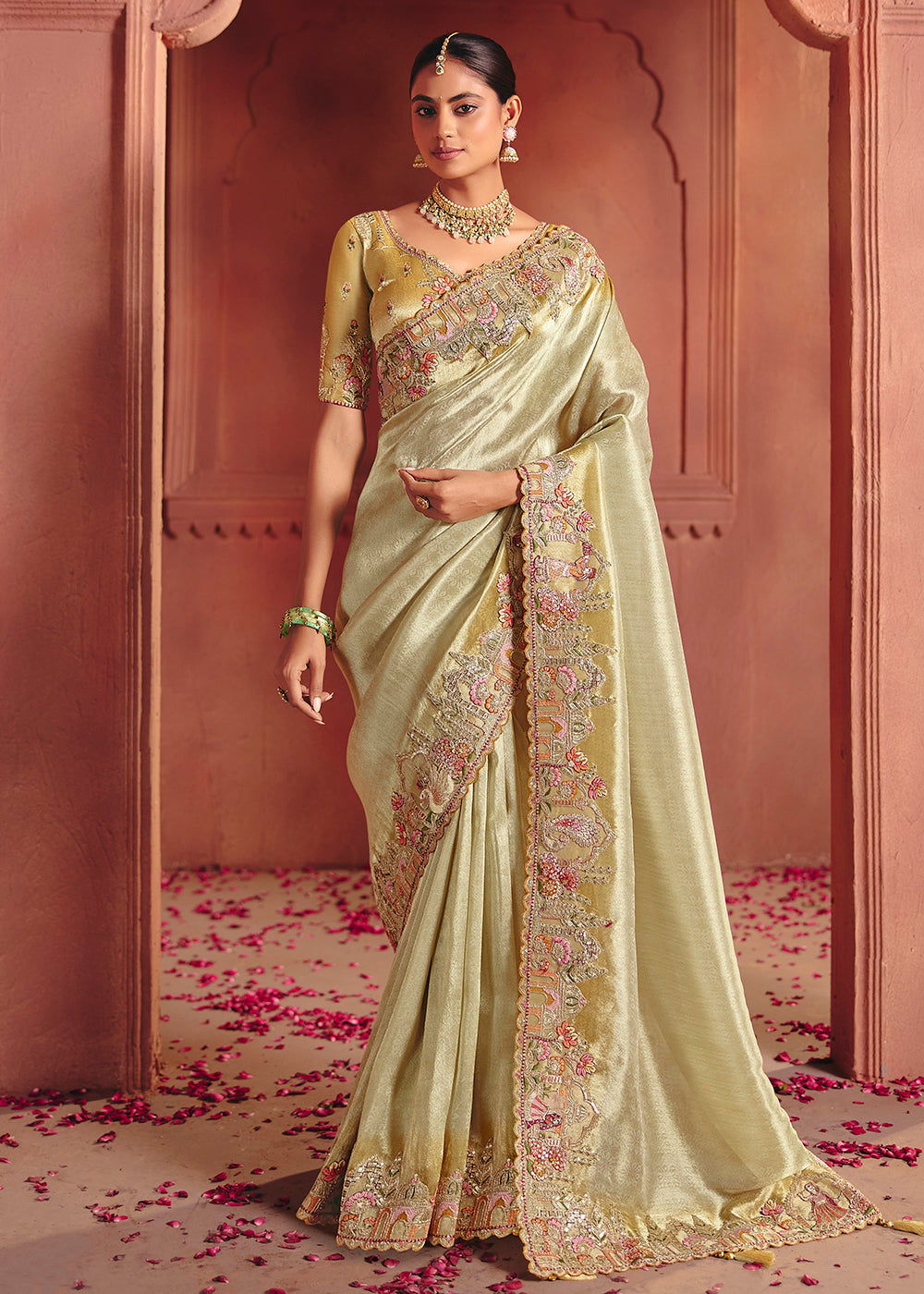 Buy Now Off White Designer Style Embroidered Wedding Saree Online in US, UK, Canada, France, Germany, Denmark, Netherland, Sweden, UAE & Worldwide at Empress.