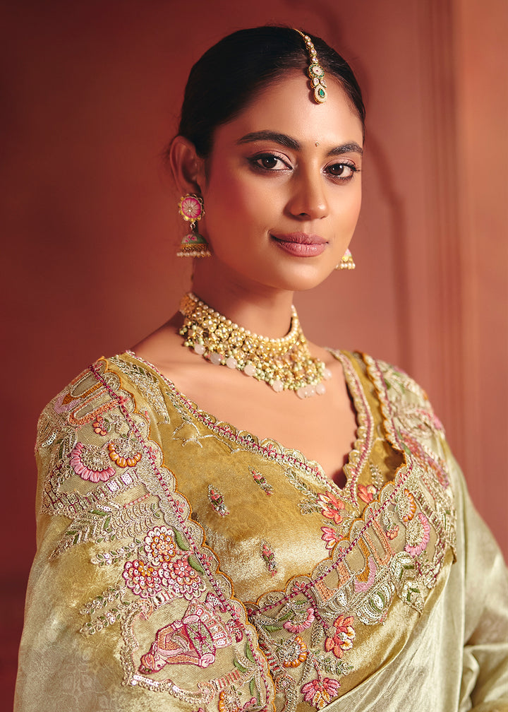 Buy Now Off White Designer Style Embroidered Wedding Saree Online in US, UK, Canada, France, Germany, Denmark, Netherland, Sweden, UAE & Worldwide at Empress.