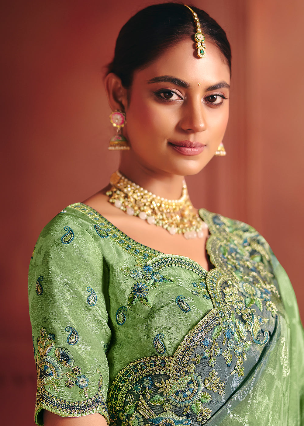 Buy Now Green Designer Style Embroidered Wedding Saree Online in US, UK, Canada, France, Germany, Denmark, Netherland, Sweden, UAE & Worldwide at Empress.