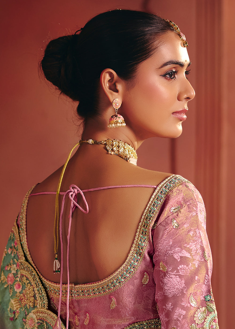 Buy Now Carnation Pink Designer Style Embroidered Wedding Saree Online in US, UK, Canada, France, Germany, Denmark, Netherland, Sweden, & Worldwide at Empress.