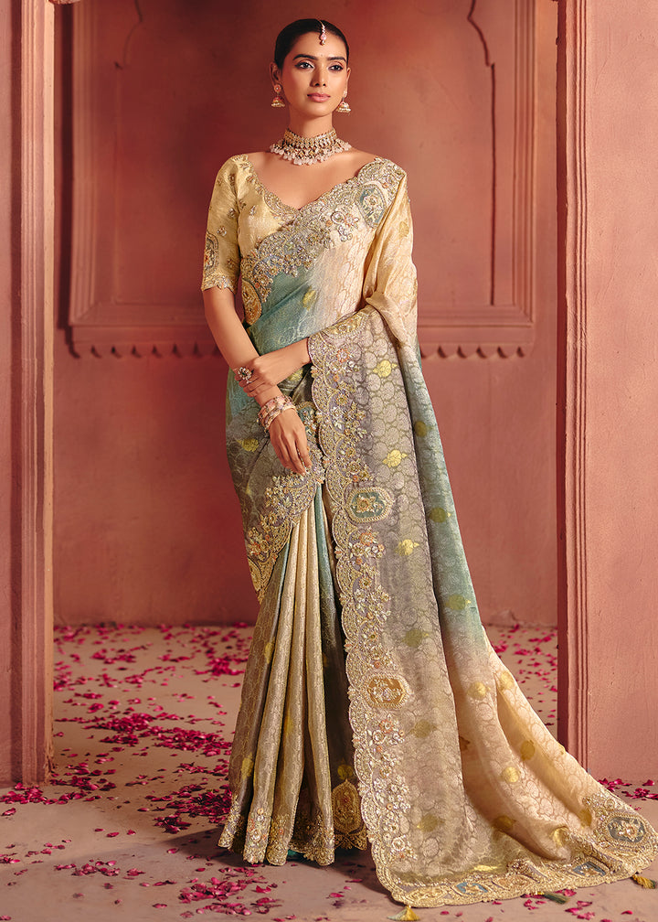 Buy Now Multicolor Designer Style Embroidered Wedding Saree Online in US, UK, Canada, France, Germany, Denmark, Netherland, Sweden, UAE & Worldwide at Empress.