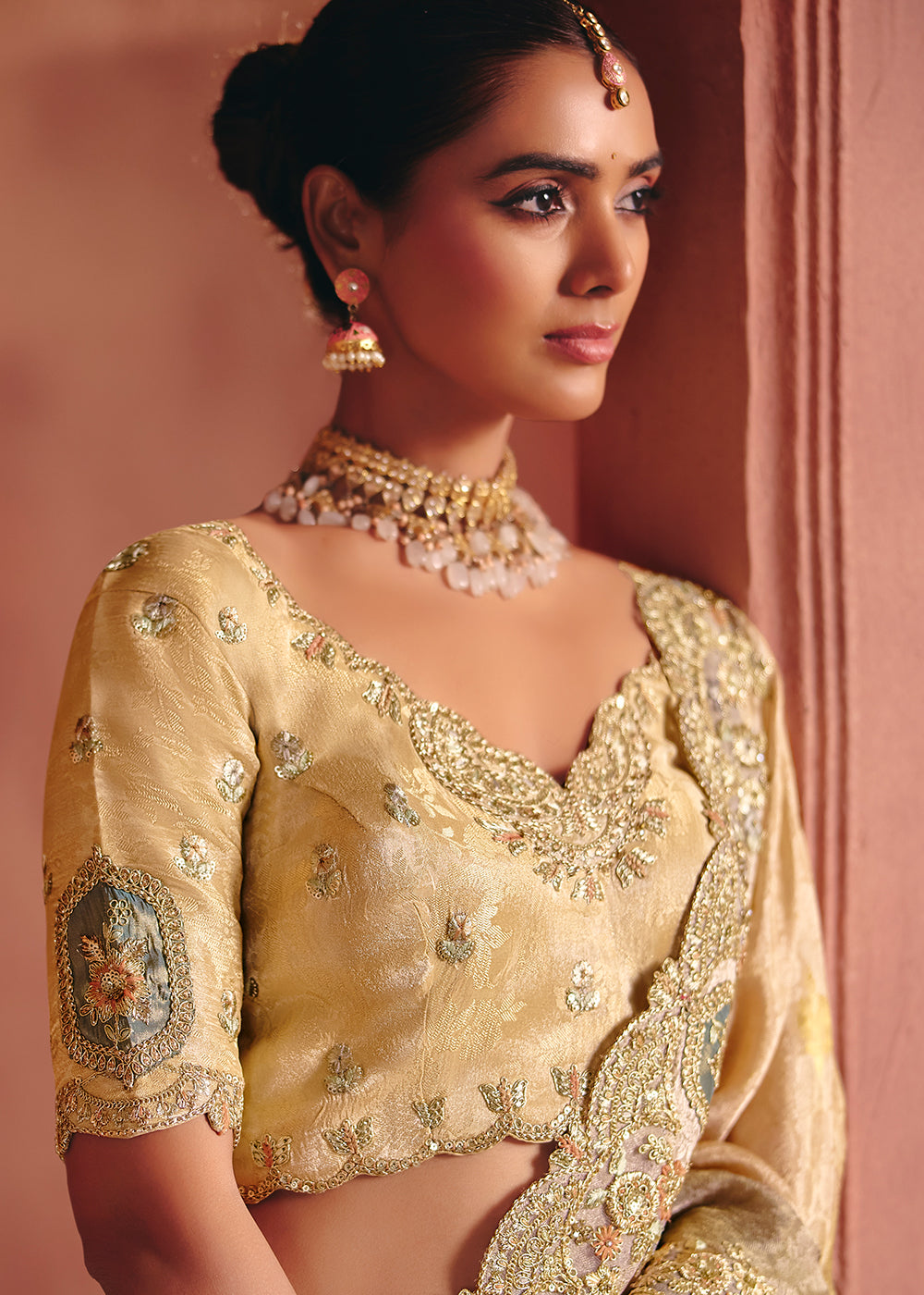 Buy Now Multicolor Designer Style Embroidered Wedding Saree Online in US, UK, Canada, France, Germany, Denmark, Netherland, Sweden, UAE & Worldwide at Empress.