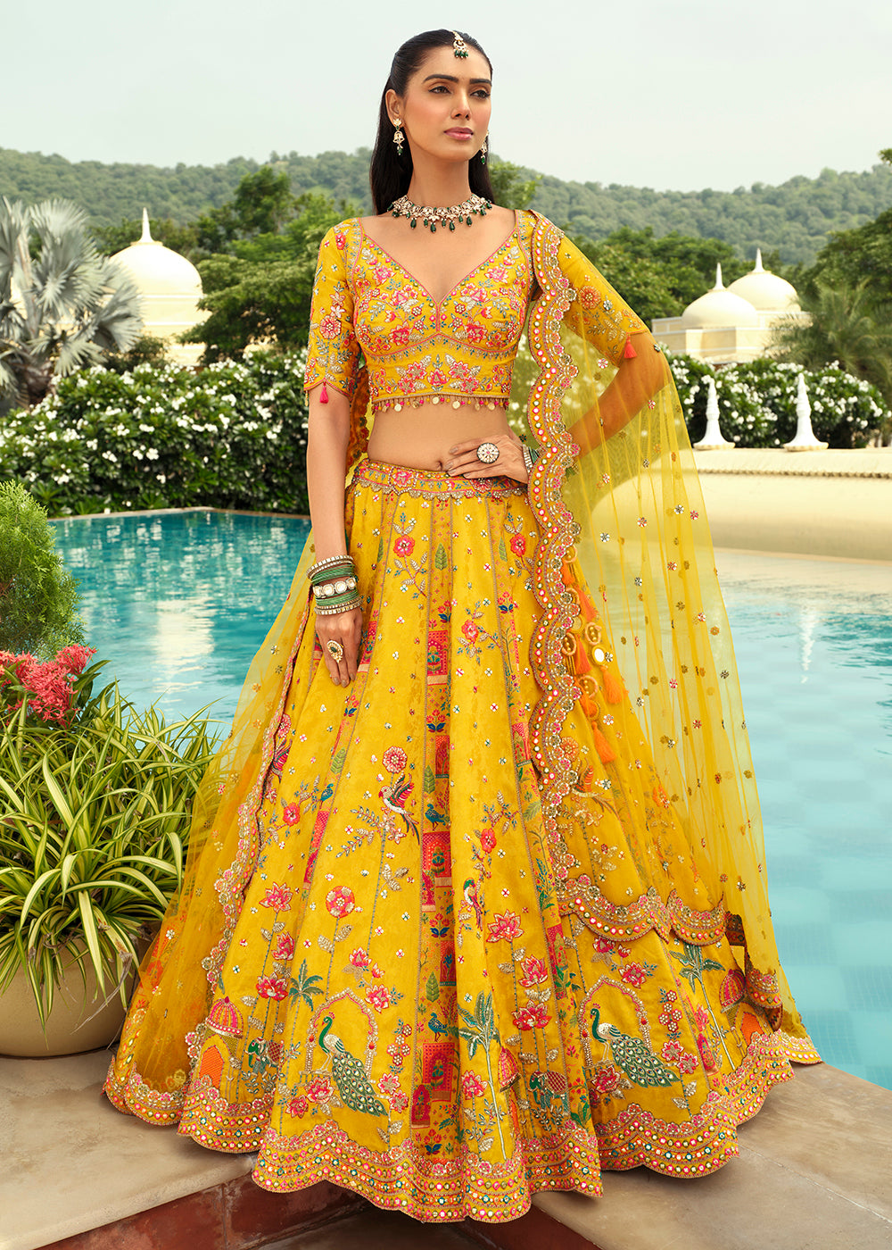 Buy Now Yellow Silk with Embroidered Bridal Lehenga Choli Online in US, UK, Canada, France, Germany, Sweden, Denmark, Ireland, Greece & Worldwide at Empress.