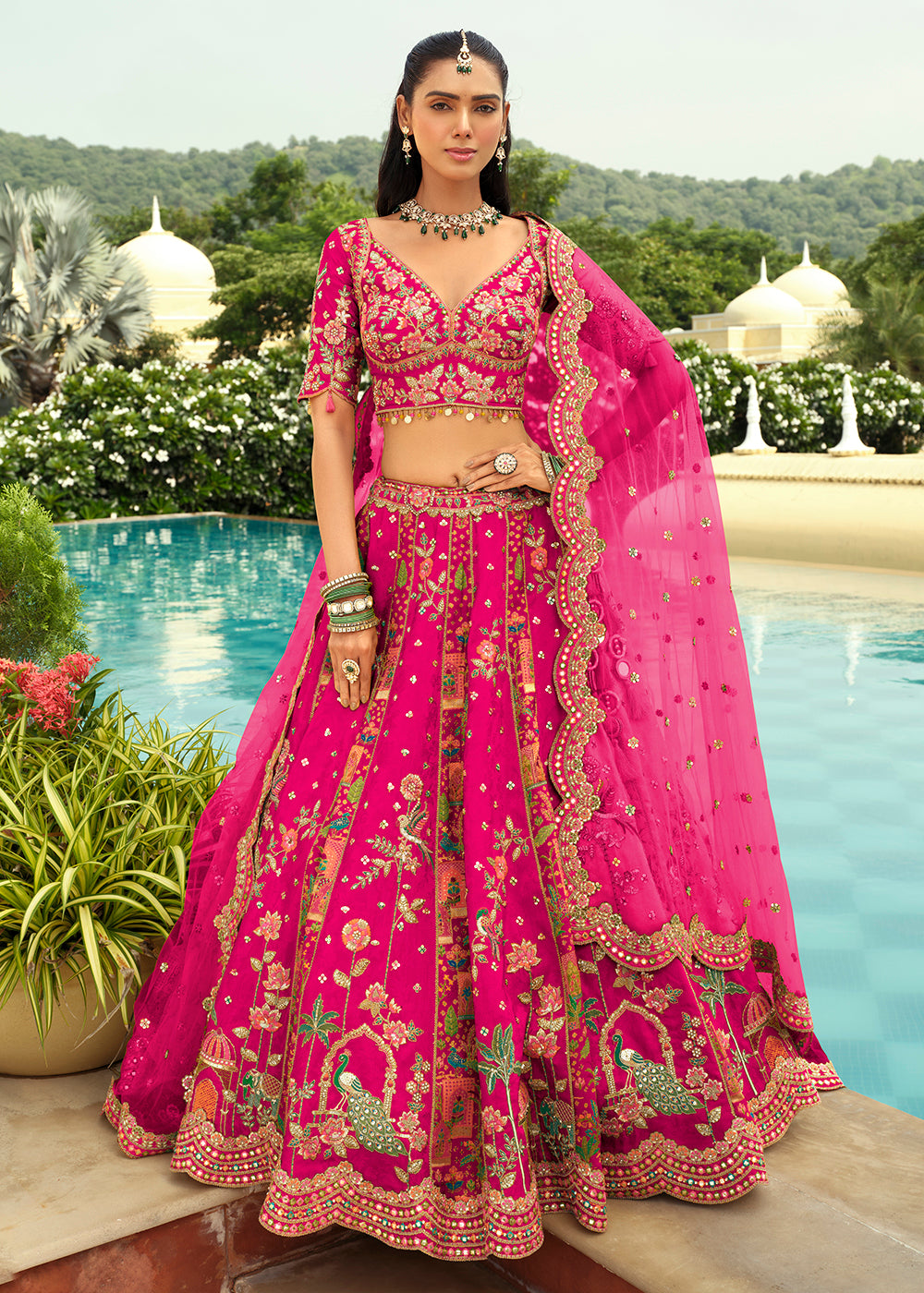 Buy Now Rani Silk with Embroidered Bridal Lehenga Choli Online in US, UK, Canada, France, Germany, Sweden, Denmark, Ireland, Greece & Worldwide at Empress.