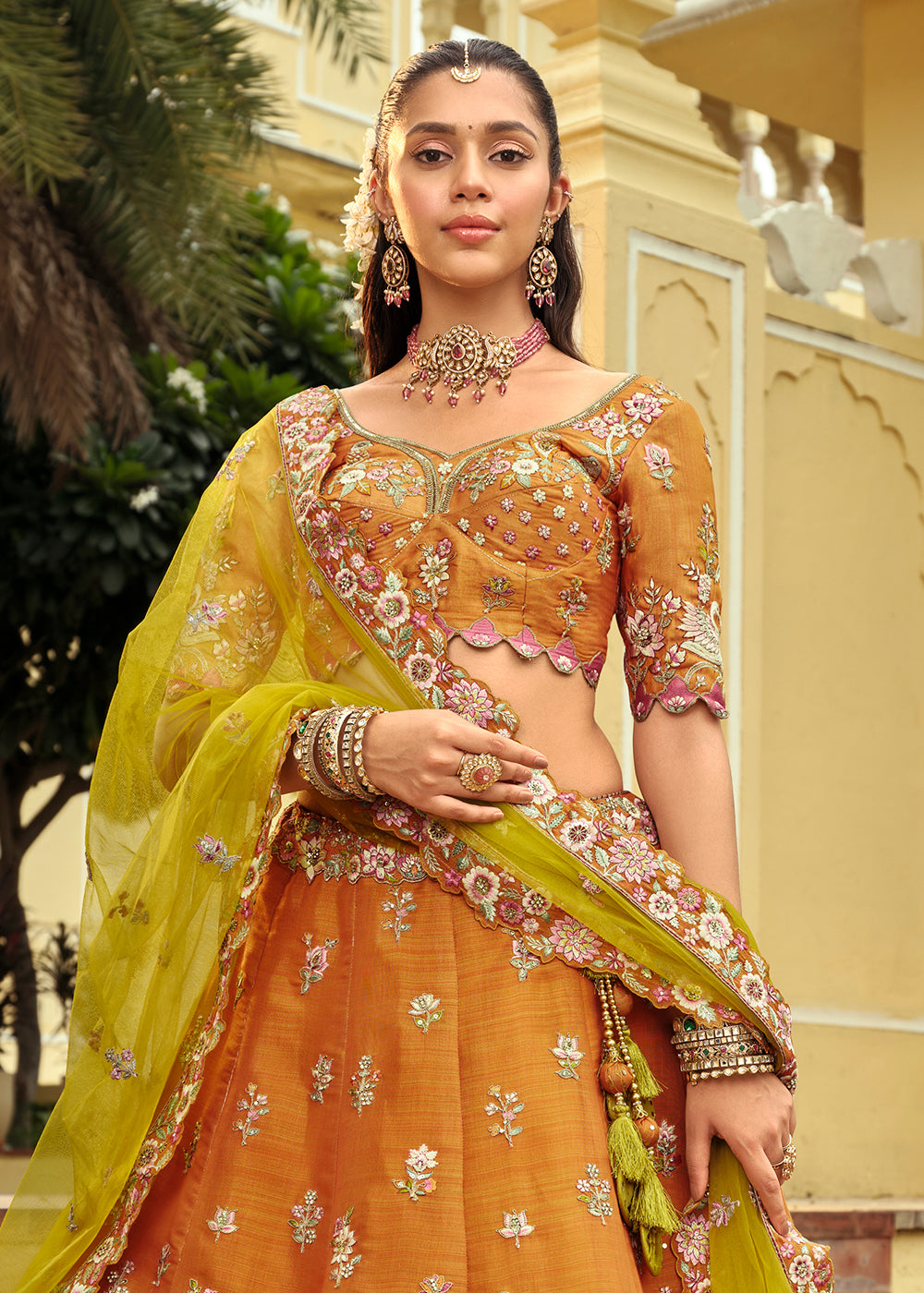 Buy Now Orange Silk with Embroidered Bridal Lehenga Choli Online in US, UK, Canada, France, Germany, Sweden, Denmark, Ireland, Greece & Worldwide at Empress.