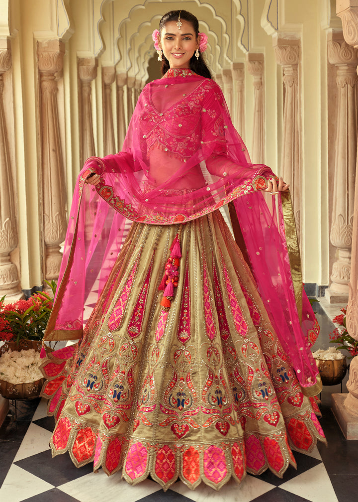 Buy Now Beige Silk with Embroidered Bridal Lehenga Choli Online in US, UK, Canada, France, Germany, Sweden, Denmark, Ireland, Greece & Worldwide at Empress.