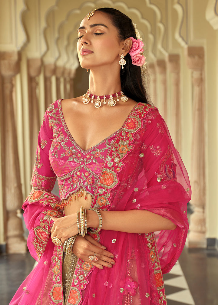 Buy Now Beige Silk with Embroidered Bridal Lehenga Choli Online in US, UK, Canada, France, Germany, Sweden, Denmark, Ireland, Greece & Worldwide at Empress.