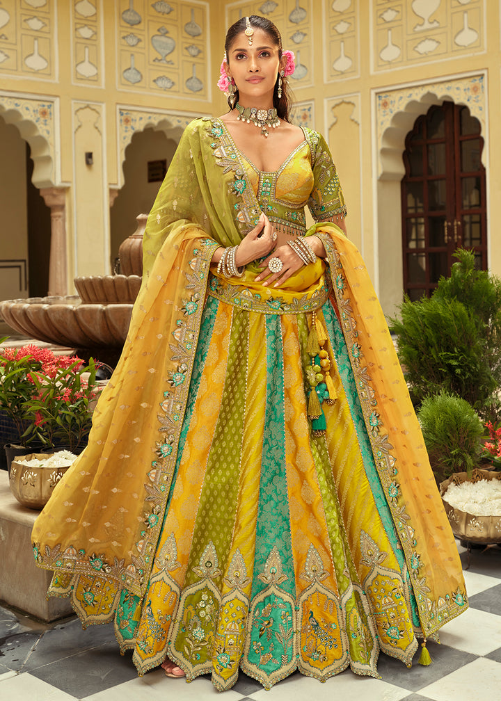 Buy Now Multicolor Silk with Embroidered Bridal Lehenga Choli Online in US, UK, Canada, France, Germany, Sweden, Denmark, Ireland, Greece & Worldwide at Empress.