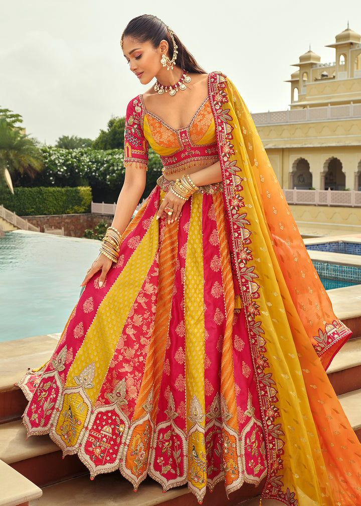 Buy Now Silk with Embroidered Multicolor Bridal Lehenga Choli Online in US, UK, Canada, France, Germany, Sweden, Denmark, Ireland, Greece & Worldwide at Empress