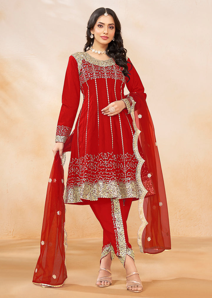 Buy Now Charming Red Punjabi Dhoti Style Festive Party Suit Online in USA, UK, Canada, Germany & Worldwide at Empress Clothing. 