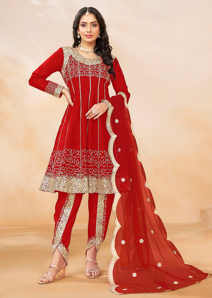 Buy Now Charming Red Punjabi Dhoti Style Festive Party Suit Online in USA, UK, Canada, Germany & Worldwide at Empress Clothing. 