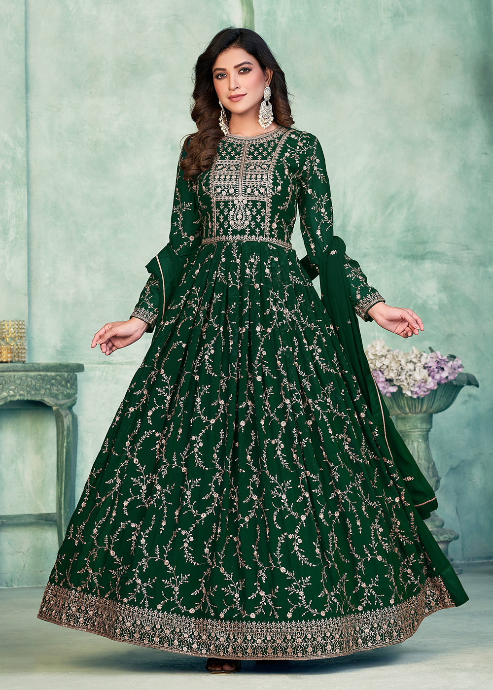 Buy Now Designer Green Embroidered Wedding Party Anarkali Suit Online in USA, UK, Australia, New Zealand, Canada & Worldwide at Empress Clothing. 