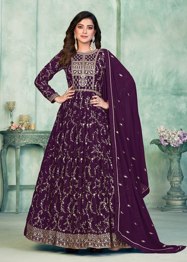 Buy Now Designer Purple Embroidered Wedding Party Anarkali Suit Online in USA, UK, Australia, New Zealand, Canada & Worldwide at Empress Clothing.