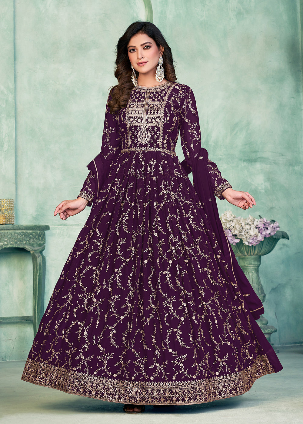 Buy Now Designer Purple Embroidered Wedding Party Anarkali Suit Online in USA, UK, Australia, New Zealand, Canada & Worldwide at Empress Clothing.